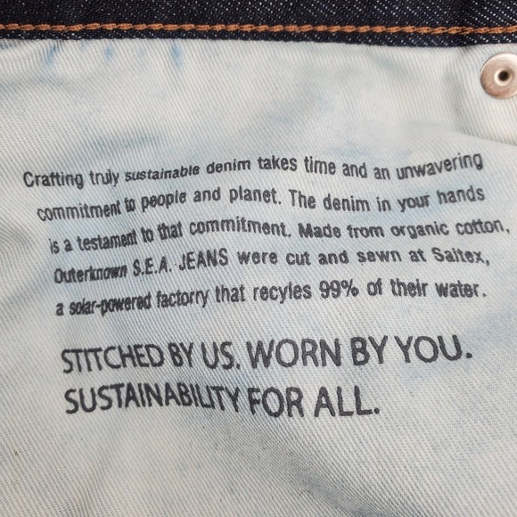 Outerknown Ambassador Slim Fit SEA Jeans Dark Wash Organic Cotton Mens 29x30 - Picture 8 of 11